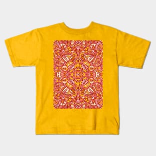 Red and yellow pattern design full of weird fantastic creatures Kids T-Shirt